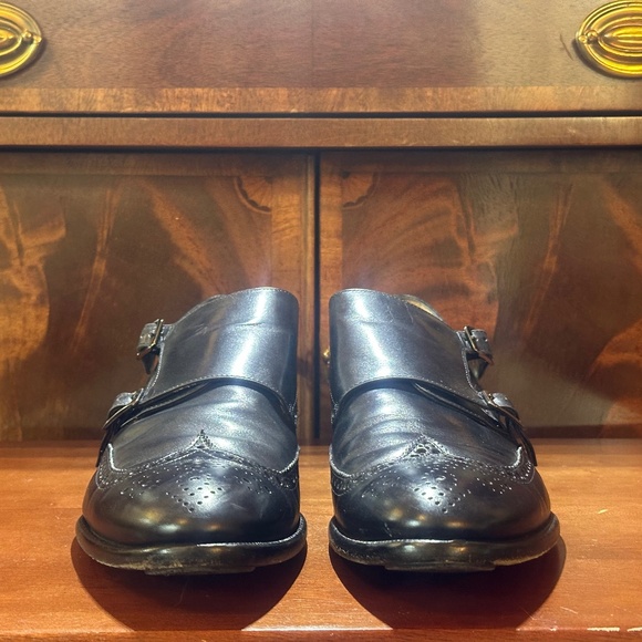 Curatore Black Wingtip Double Monk Strap Shoes